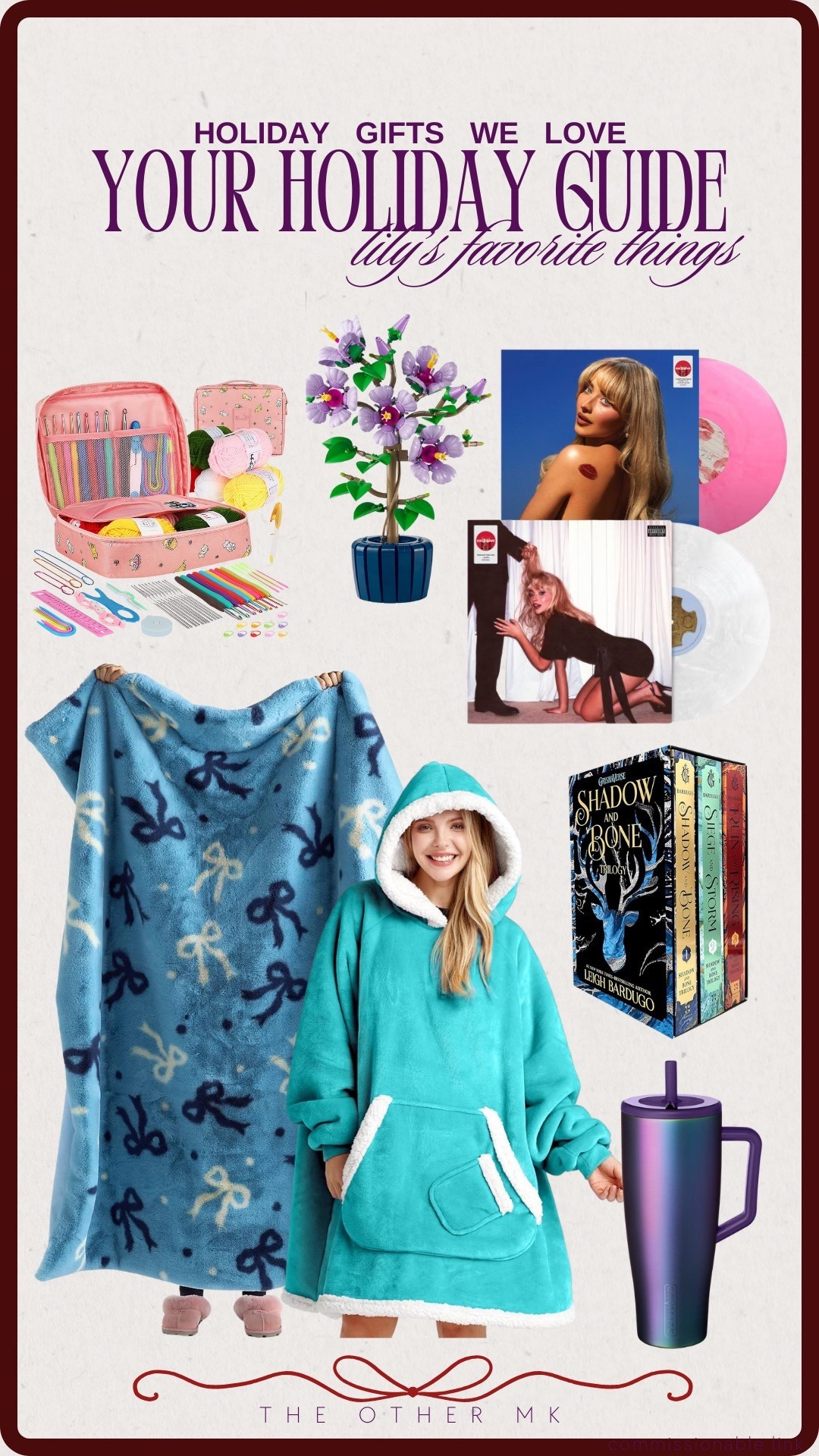 Holiday Gifts We Love — Lily’s Favorite Things!!! 

knitting kit, Sabrina Carpenter albums, vinyl records, Lego bonsai tree, bow detail blanket, Shadow and Bone books, Stanley cup, fleece oversized hoodie, holiday gift guide, gifts for girls

#LTKGiftGuide #LTKHoliday #LTKSeasonal