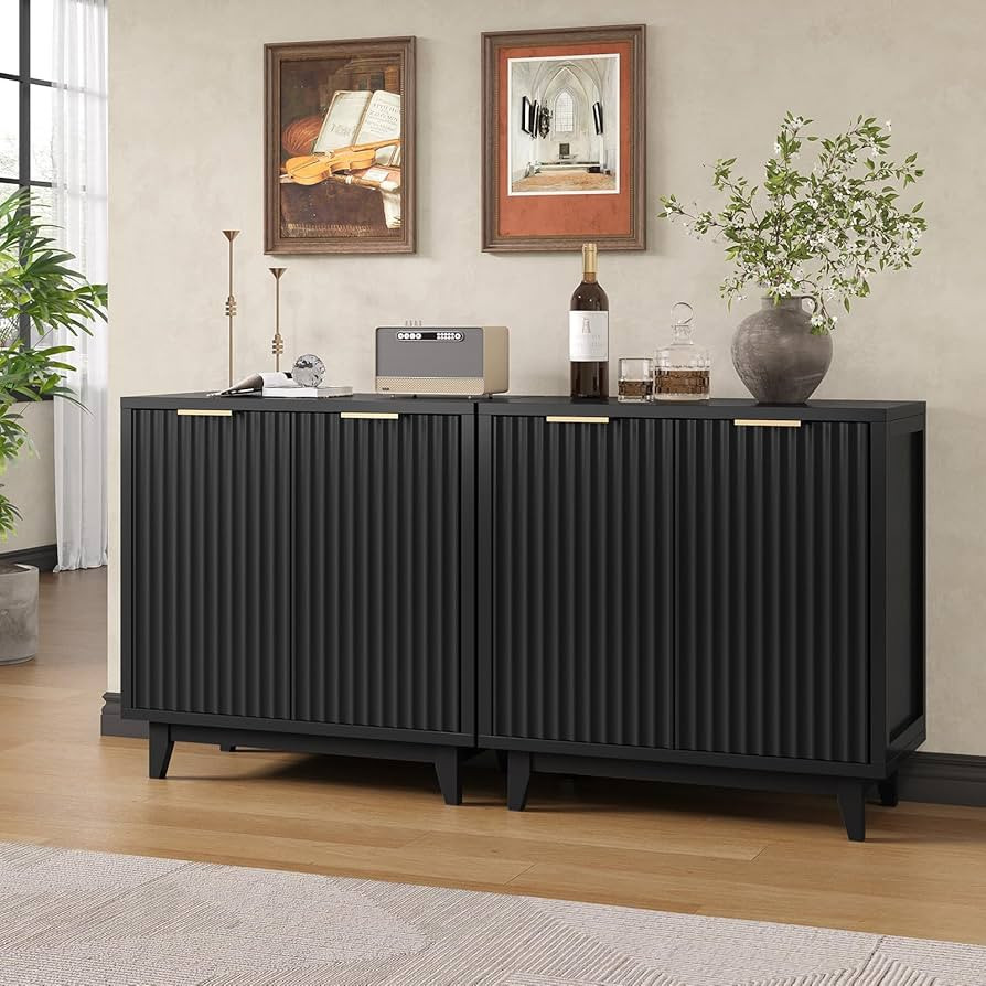 Buffet Cabinet with Storage 2 Pieces Modern Fluted Sideboard with Adjustable Shelves & Solid Wood... | Amazon (US)