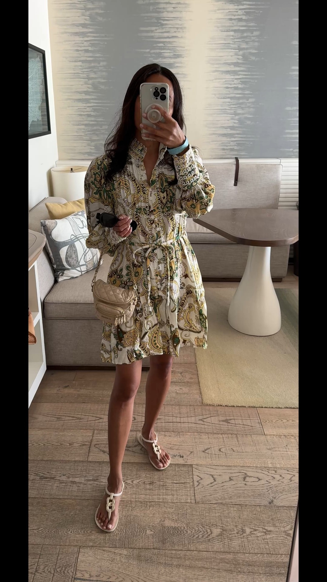 Vacation outfit. Dinner outfit. Designer look for less. 
Even though I normally gravitate towards neutrals, I love this print. Dress has a cute fit and nice detailing. True to size. Wearing an xs. 
Mini bag with the dress chain strap for evening. 
Sandals work for pool or beach and dinner. True to size  

#LTKTravel #LTKFindsUnder100 #LTKOver40