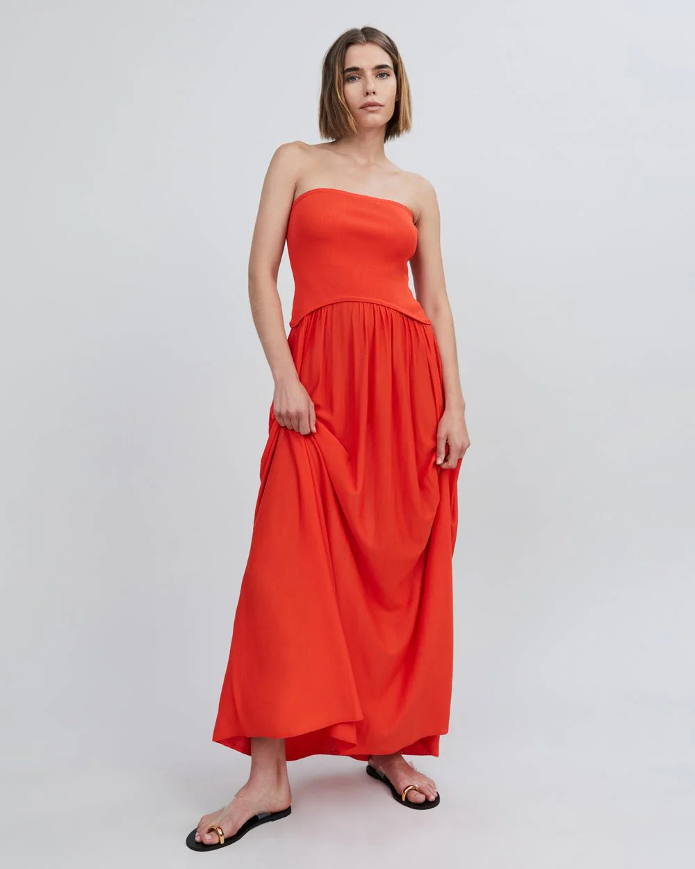 The Strapless Soglio Dress in Lava | Solid & Striped