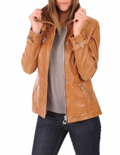 LL LEATHER LOVERS Women's Lambskin Leather Bomber Biker Jacket XX-Large Tan | Amazon (US)