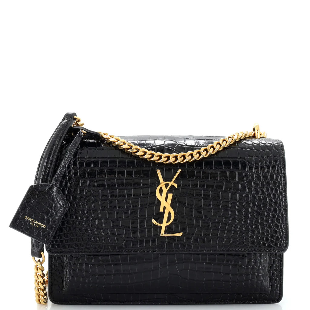 Sunset Crossbody Bag Crocodile Embossed Leather Medium | Rebag