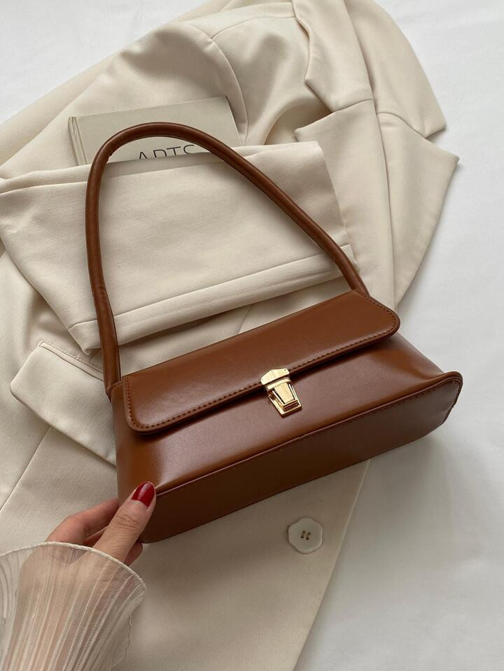 Retro Soft Face Pu Leather Metal Lock Decoration Clamshell Vintage Style Bag Women's Shoulder Bag... | SHEIN