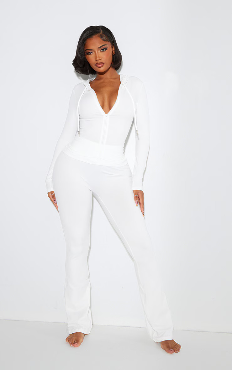 Shape White Sculpted Foldover Waist Flare Trousers | PrettyLittleThing UK