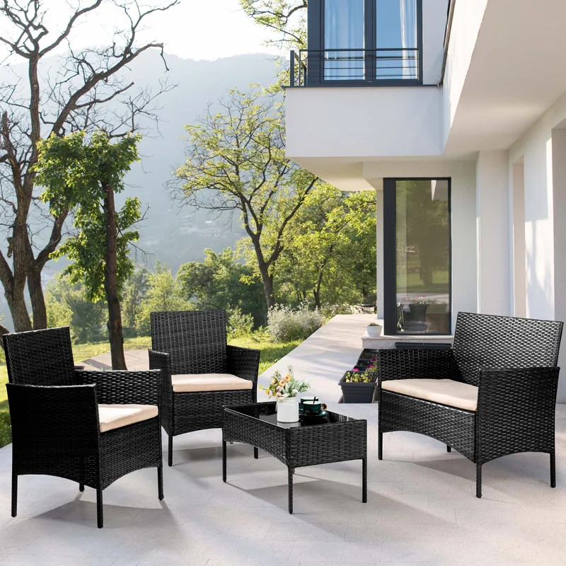 Randlett 4 - Person Rectangular Outdoor Dining Set with Cushions | Wayfair North America