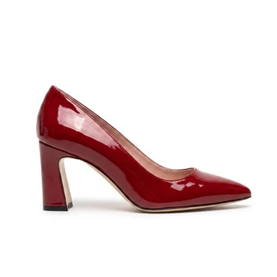 Crimson Red Patent Leather Bold Block Heel | ALLY Shoes