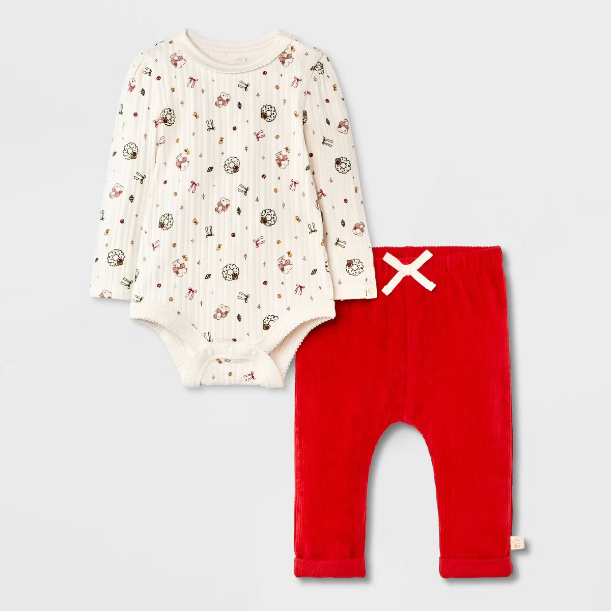 Baby Girls' 2pc Peanuts Little Snoopy Christmas Bodysuit and Pants Set - Red 6-9M | Target