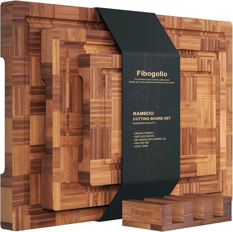 Bamboo Cutting Boards for Kitchen,Chopping Boards Set with Juice Groove,End Grain Bamboo Butcher ... | Amazon (US)
