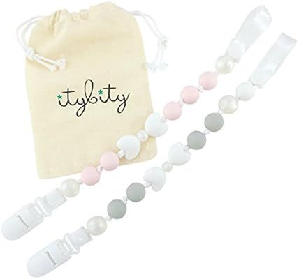 Amazon.com : Bow Pacifier Clip Girl, BPA Free Silicone Teether, 2 Pack (Custom Petal Pink/Warm Gr... | Amazon (US)