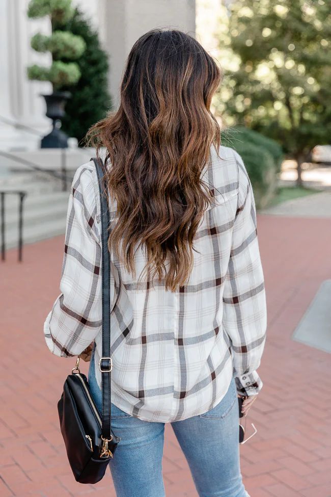 Day Trip White Plaid Blouse | The Pink Lily Boutique