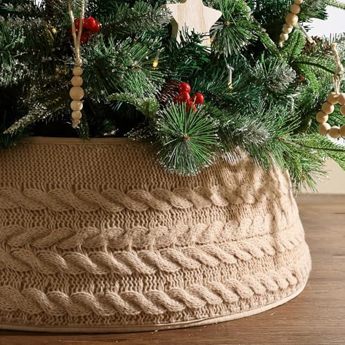Treory Knitted Christmas Tree Collar: Farmhouse Beige Cable Knit Styles Christmas Tree Collars for Artificial Trees, Rustic Handmade Tree Ring Tree Skirt for Merry Christmas Holiday Home Décor Gifts | Amazon (US)