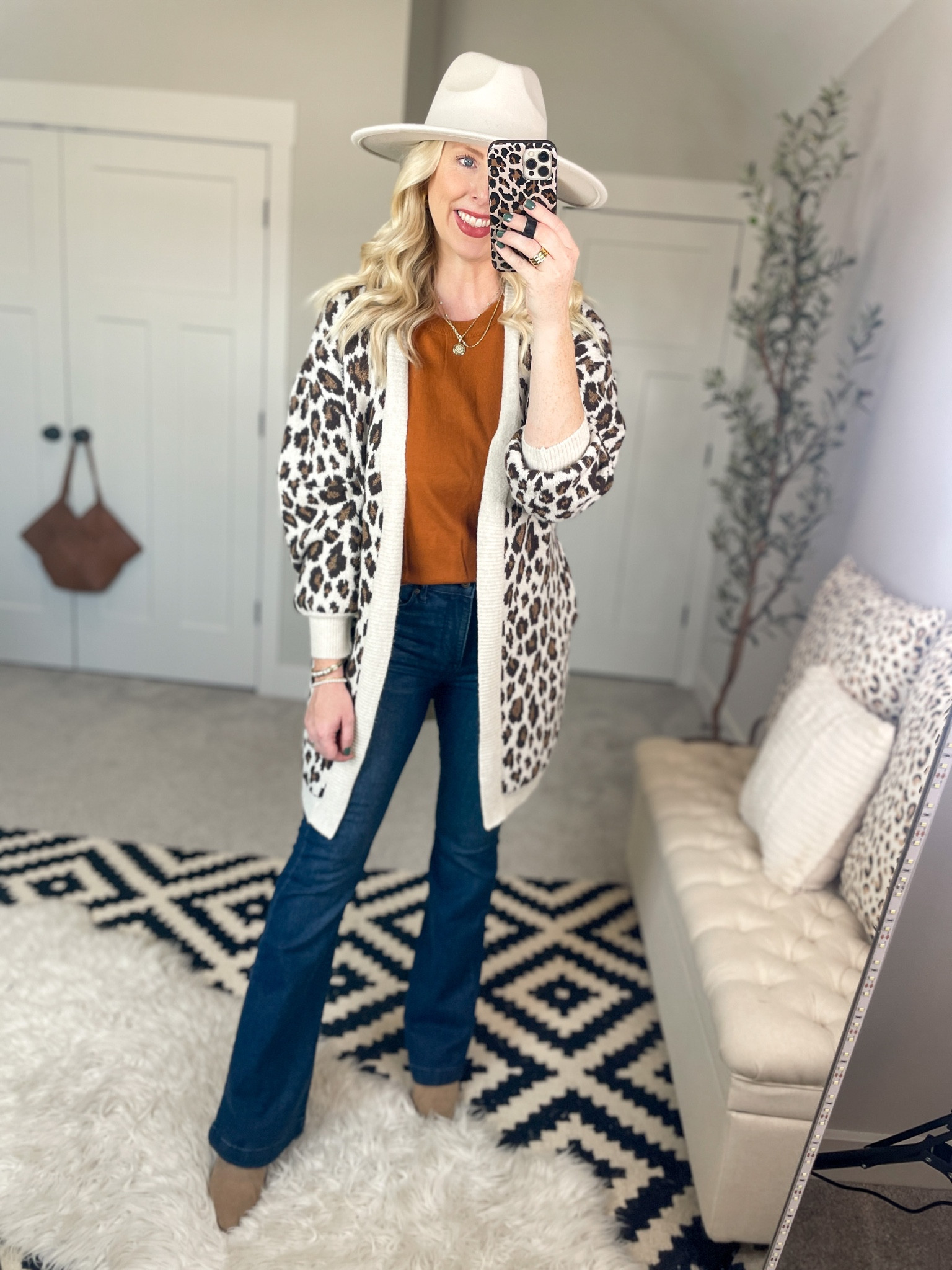 Weekend Walmart wins try on
Leopard cardigan- small 
Flare jeans- go with smaller size 

#LTKunder50 #LTKSeasonal #LTKstyletip