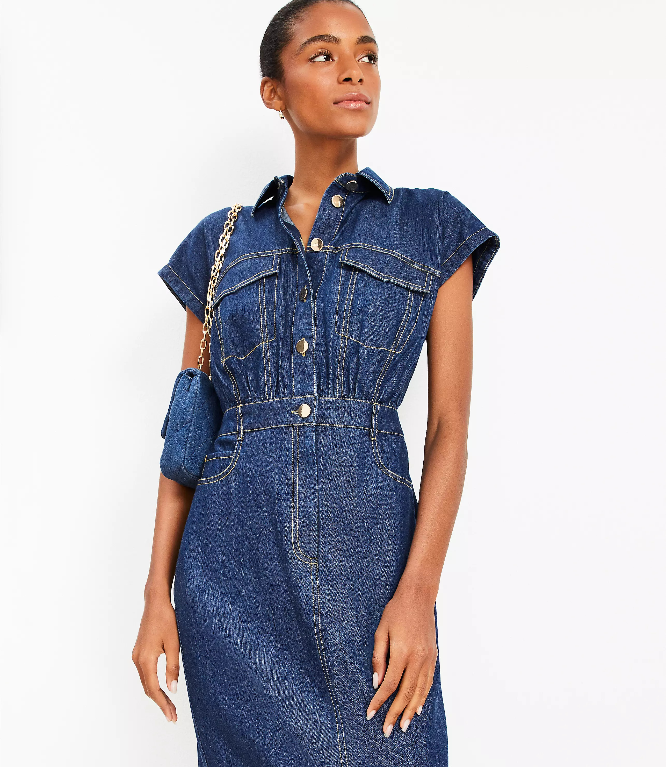 Chambray Midi Pocket Dress | LOFT