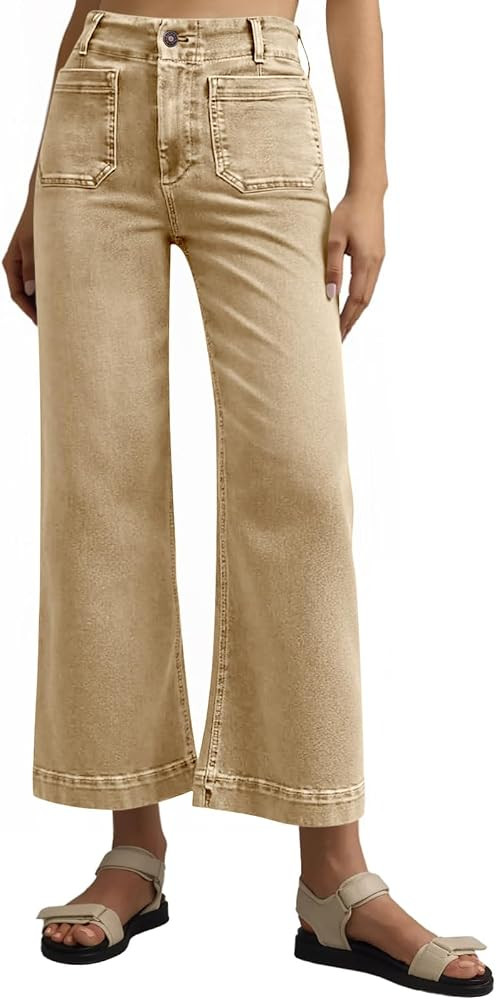 Tankaneo Womens Wide Leg Jeans High Waist Cropped Baggy Denim Pants | Amazon (US)