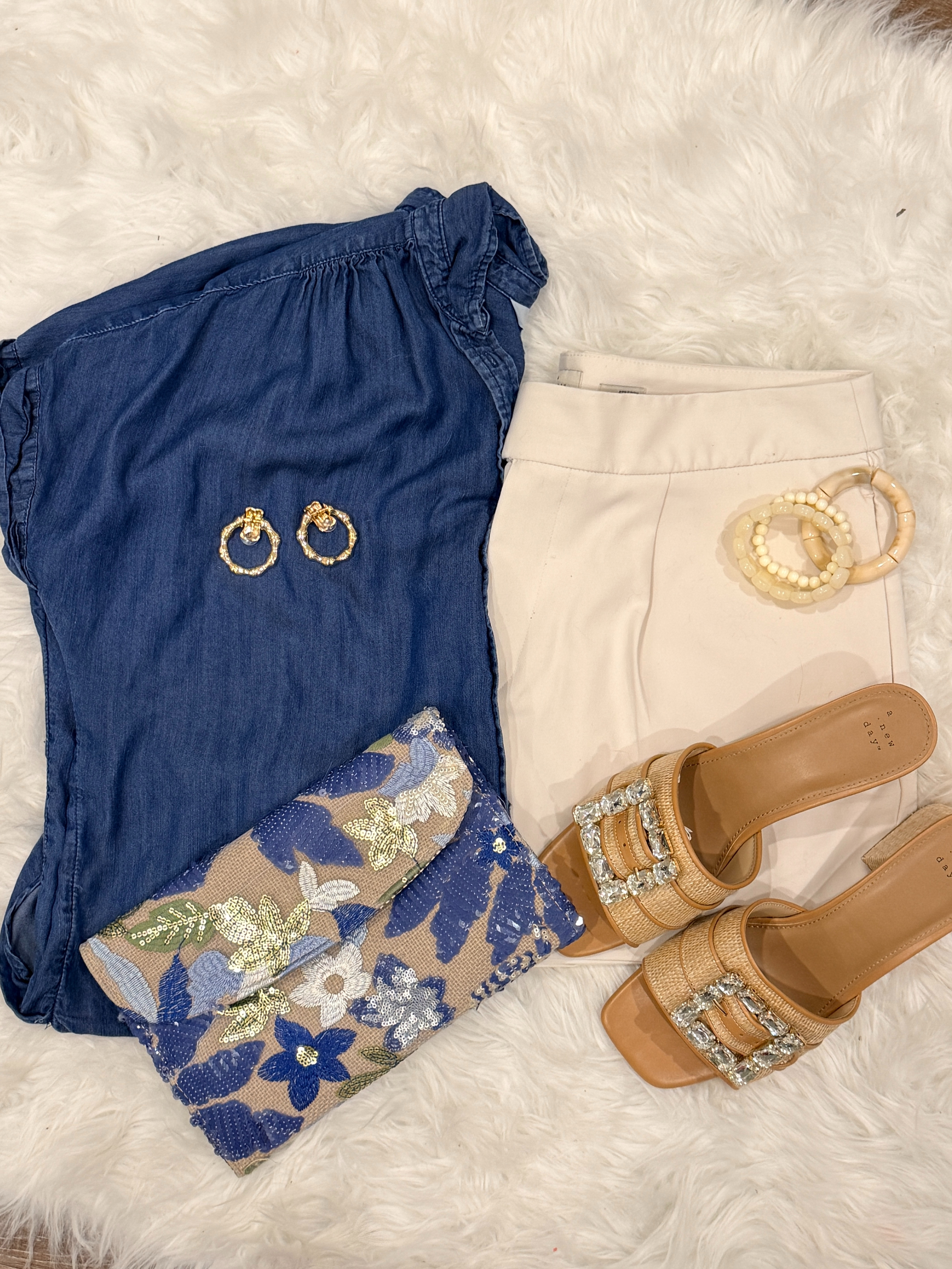 This outfit is giving effortless coastal chic 💙✨

I love pairing a soft denim top with crisp white bottoms—it’s one of those combos that always looks polished but still feels relaxed. Added neutral heels with a little sparkle, gold earrings, and the prettiest floral clutch to tie it all together 🌸

Perfect for date night, brunch, or a summer evening out 🤍 Everything is linked here!
 

 #LTKOver40 #LTKMidsize #LTKTall