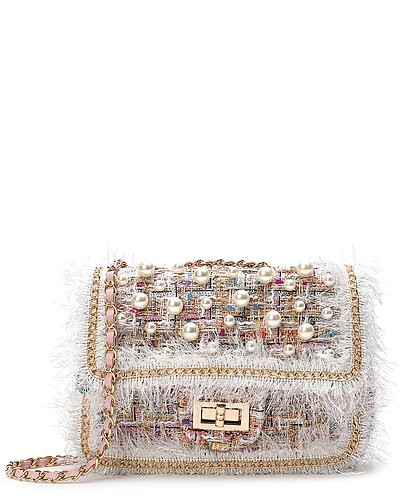 Quilted Leather Tweed & Pearls Messenger Shoulder Bag | Gilt & Gilt City