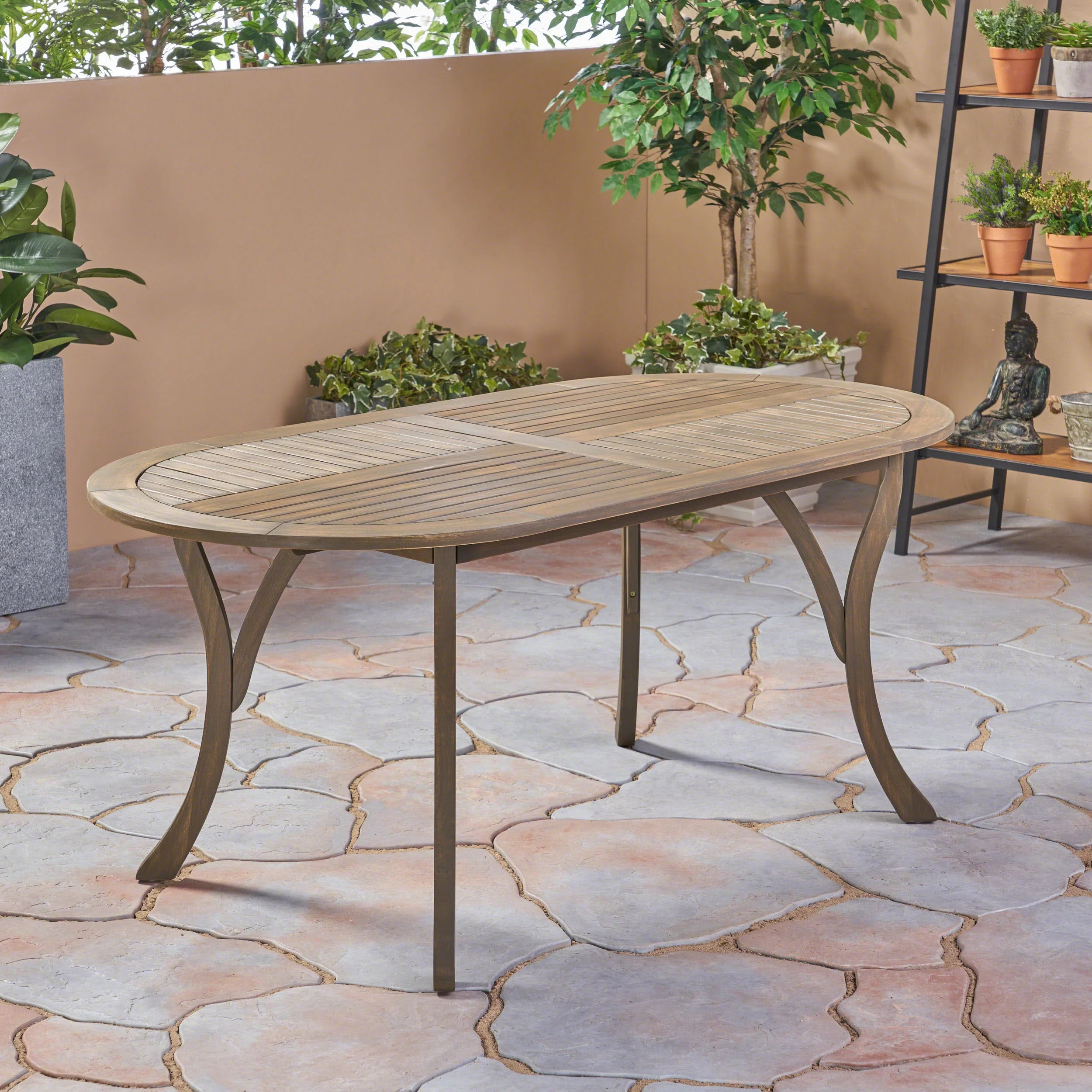 Skye Outdoor 70'' Acacia Wood Round Dining Table, Grey | Walmart (US)