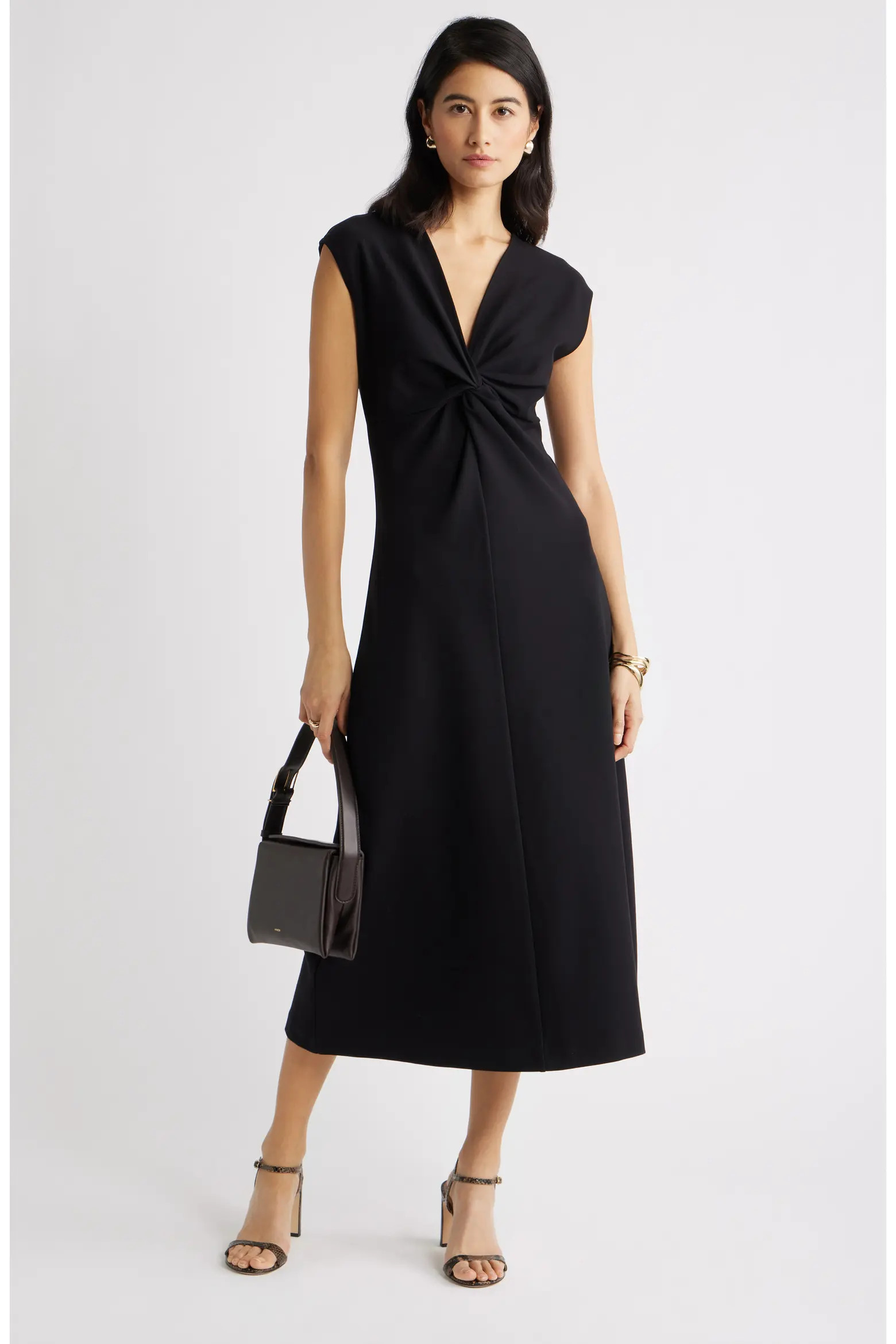Twist Front Cap Sleeve Midi Dress (Women) | Nordstrom | Nordstrom