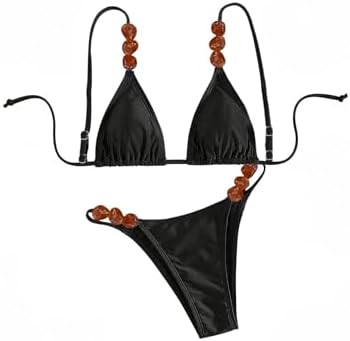 OYOANGLE Women's Triangle Thong Bikini Set 2 Piece String High Cut Swimsuits Bathing Suits | Amazon (US)
