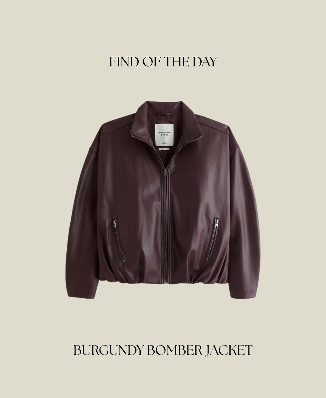Burgundy bomber jacket
Bomber jackets are going nowhere! Love this one from Abercrombie, I’d wear a medium