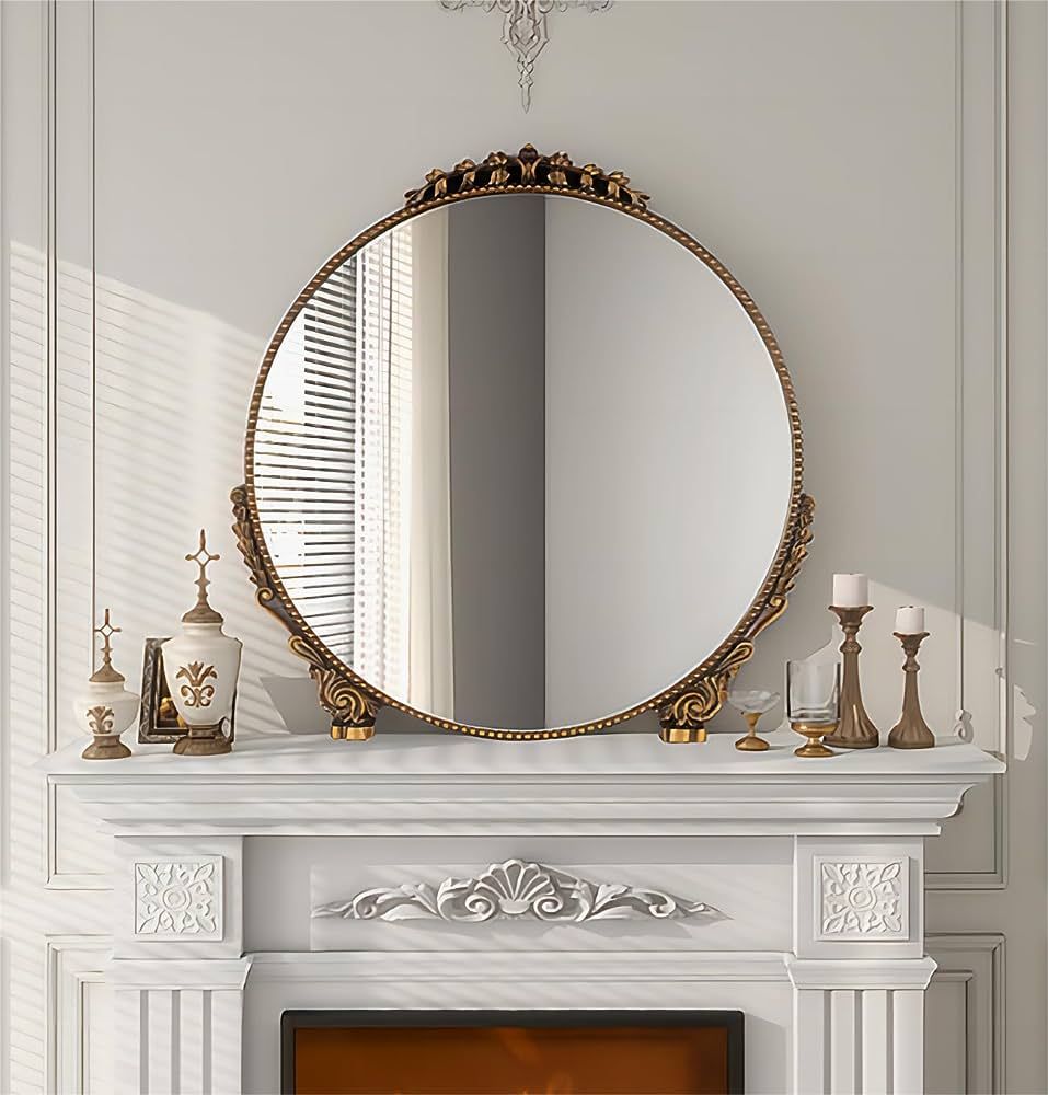 SHYFOY Antique Mirrors for Wall Decor, Large Round Gold Mirror 30", Vintage Wall Mirror Decorativ... | Amazon (US)
