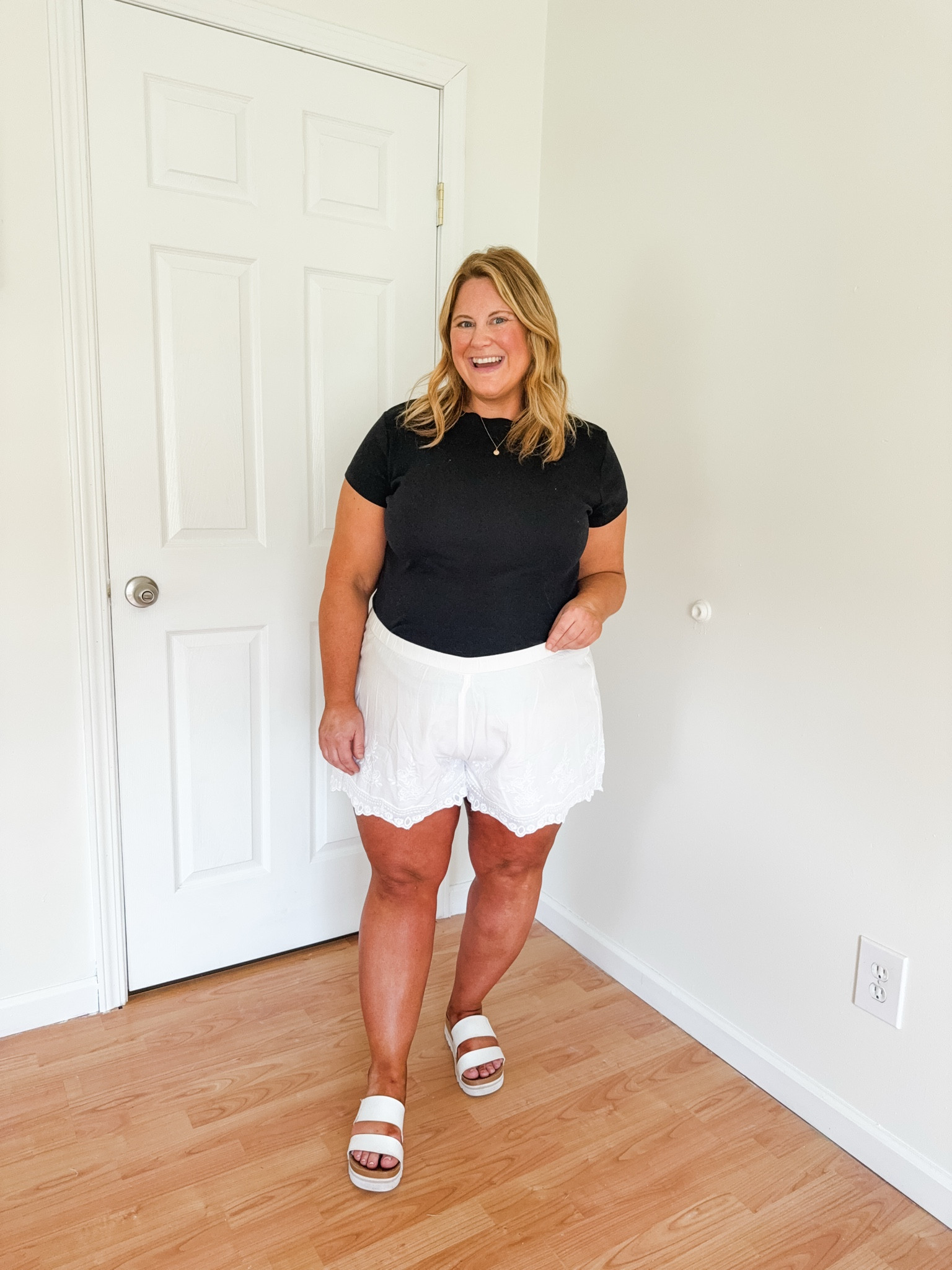 Wearing an XXL in my shorts.  Would do an XL if not pregnant.  Wearing an XL in my tee.

#LTKBump #LTKMidsize #LTKSaleAlert