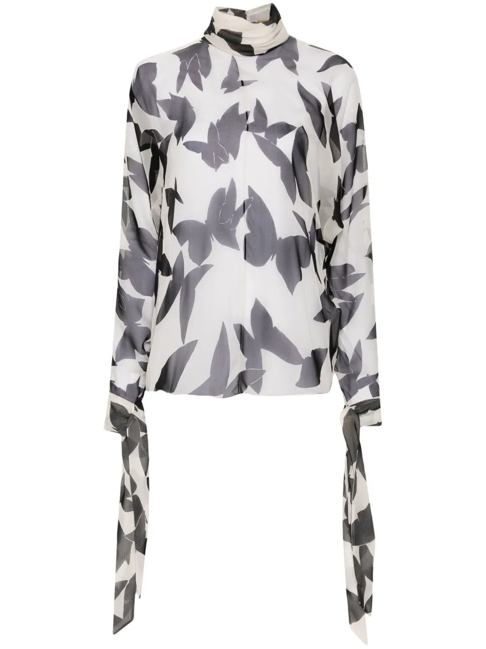 Saint Laurent butterfly-print Silk Blouse | Neutrals | FARFETCH | Farfetch Global