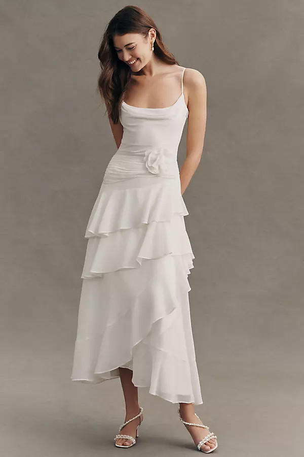 BHLDN Chiffon Tiered Rosette Midi Dress | Anthropologie (US)