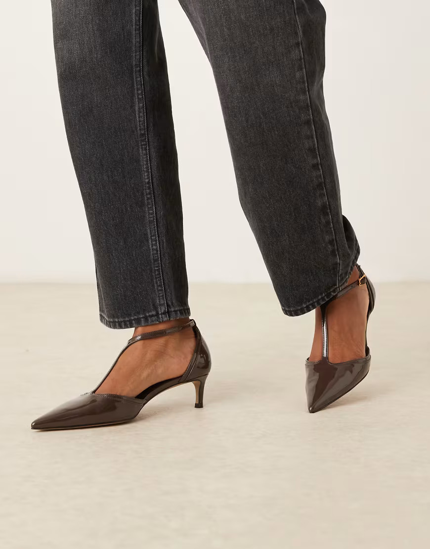 Mango pointed toe kitten heel shoes in chocolate brown | ASOS (Global)