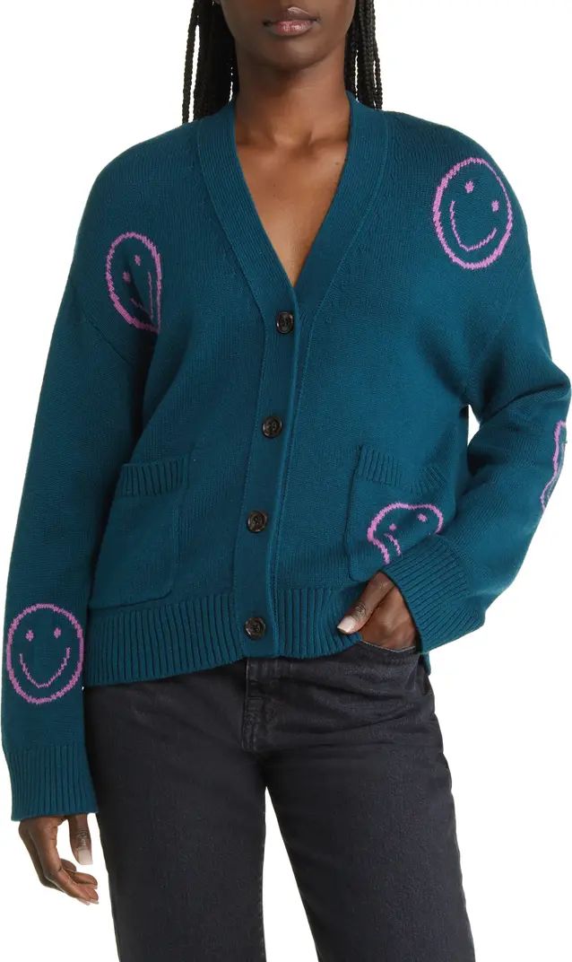 Reese Intarsia Smiley Wool & Cotton Cardigan | Nordstrom