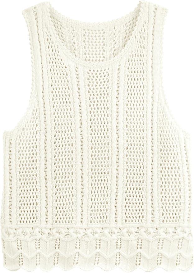 KIRUNDO Beach Cover Ups for Women 2025 Summer Crochet Knit Sweater Vest Mesh Hollow Out Crop Slee... | Amazon (US)