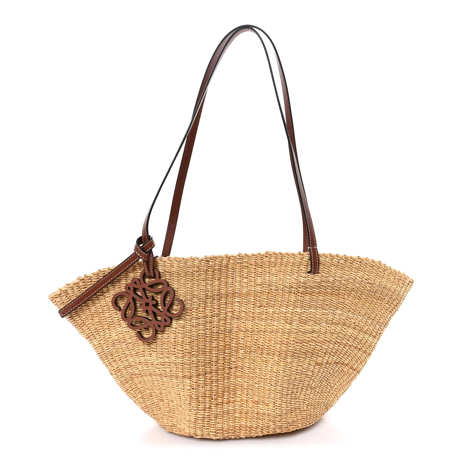 Calfskin Raffia Paulas Ibiza Small Basket Tote Bag Natural Pecan | FASHIONPHILE (US)