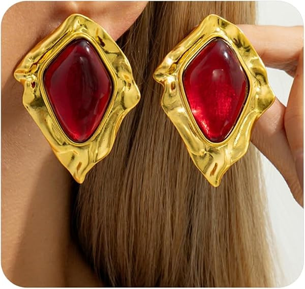 Gold Black Chunky Statement Earrings for Women,Vintage Pleated Geometric Resin Drop Earrings,Dain... | Amazon (US)