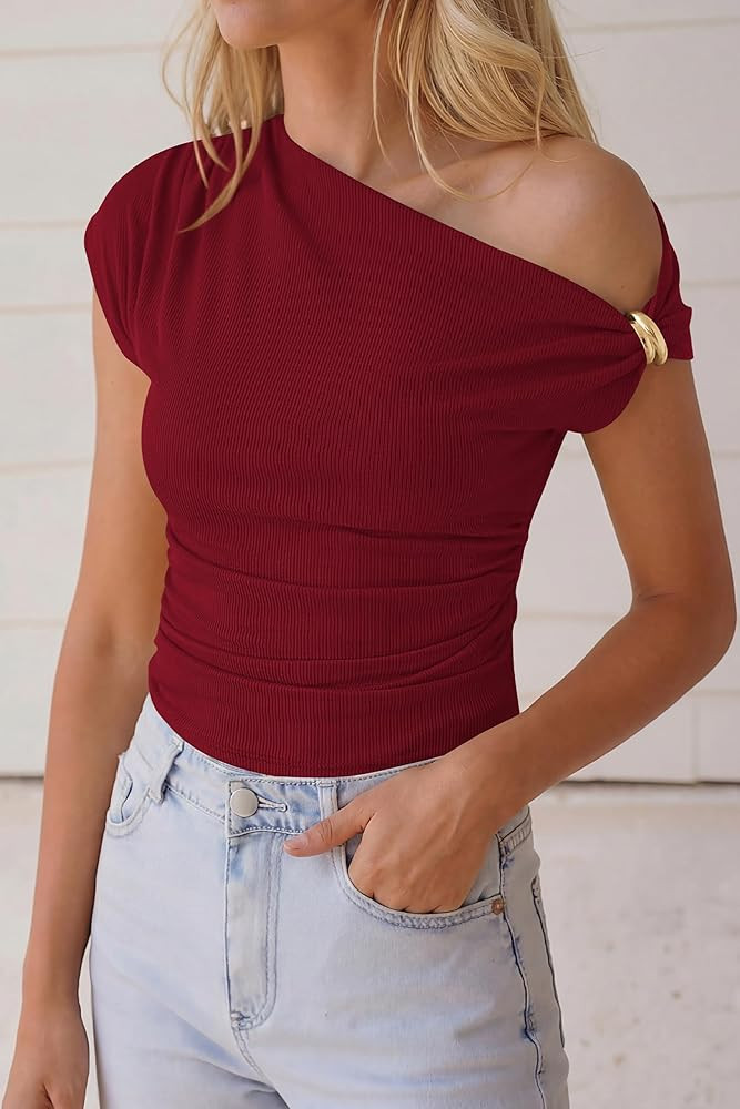 PRETTYGARDEN Womens Summer Off The Shoulder Crop Tops Ribbed Going Out Fitting T Shirts Trendy Sp... | Amazon (US)