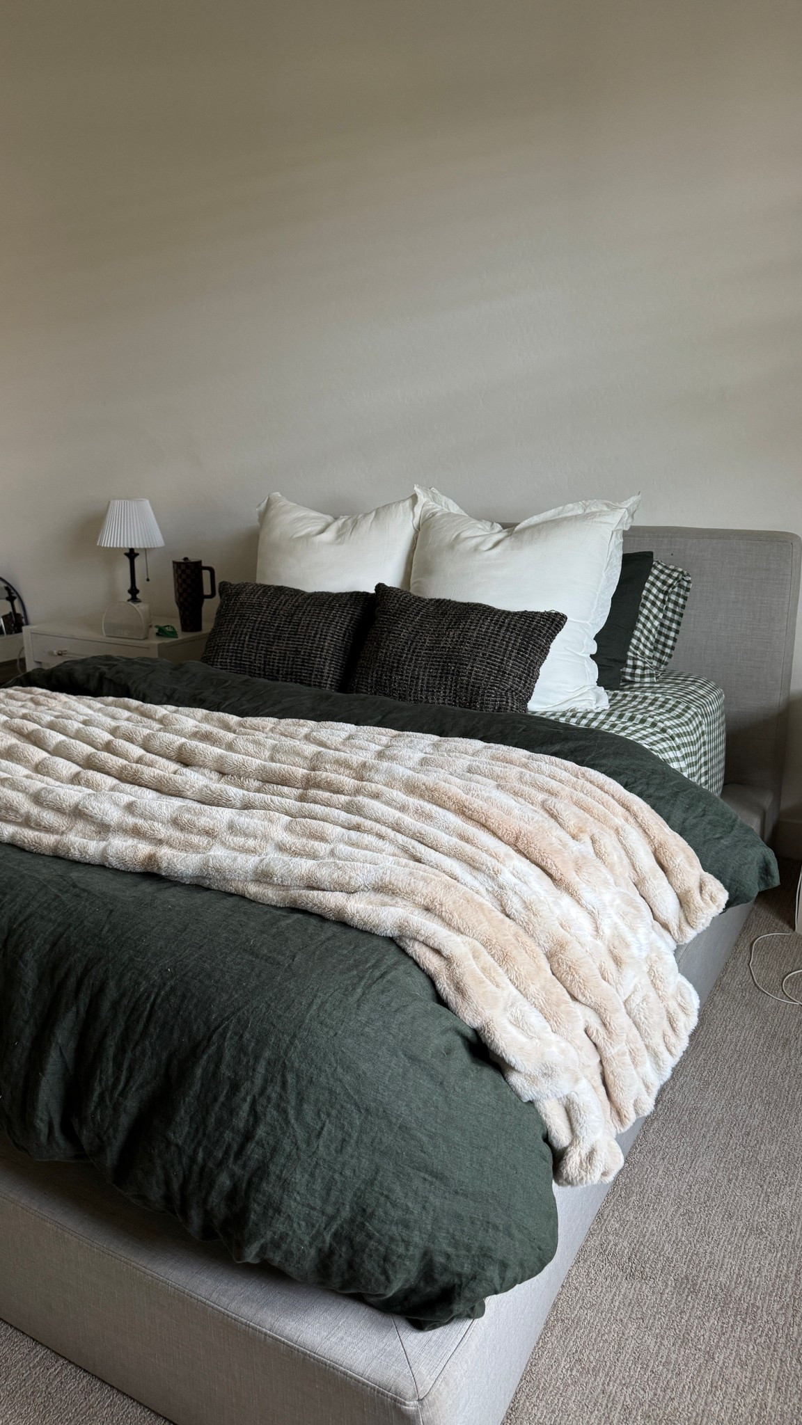 My bedding! I use a king size duvet insert in a queen size duvet cover to make it all look extra fluffy