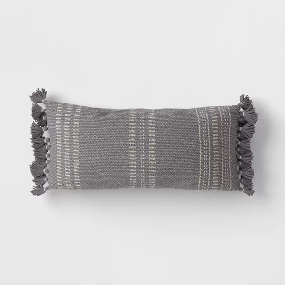 Woven Outdoor Lumbar Throw Pillow Gray Stripe - Threshold™ | Target