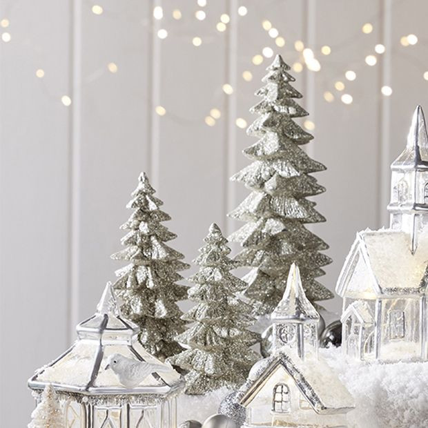 Silver Sparkle Glittered Trees Set of 3 | Antique Farm House