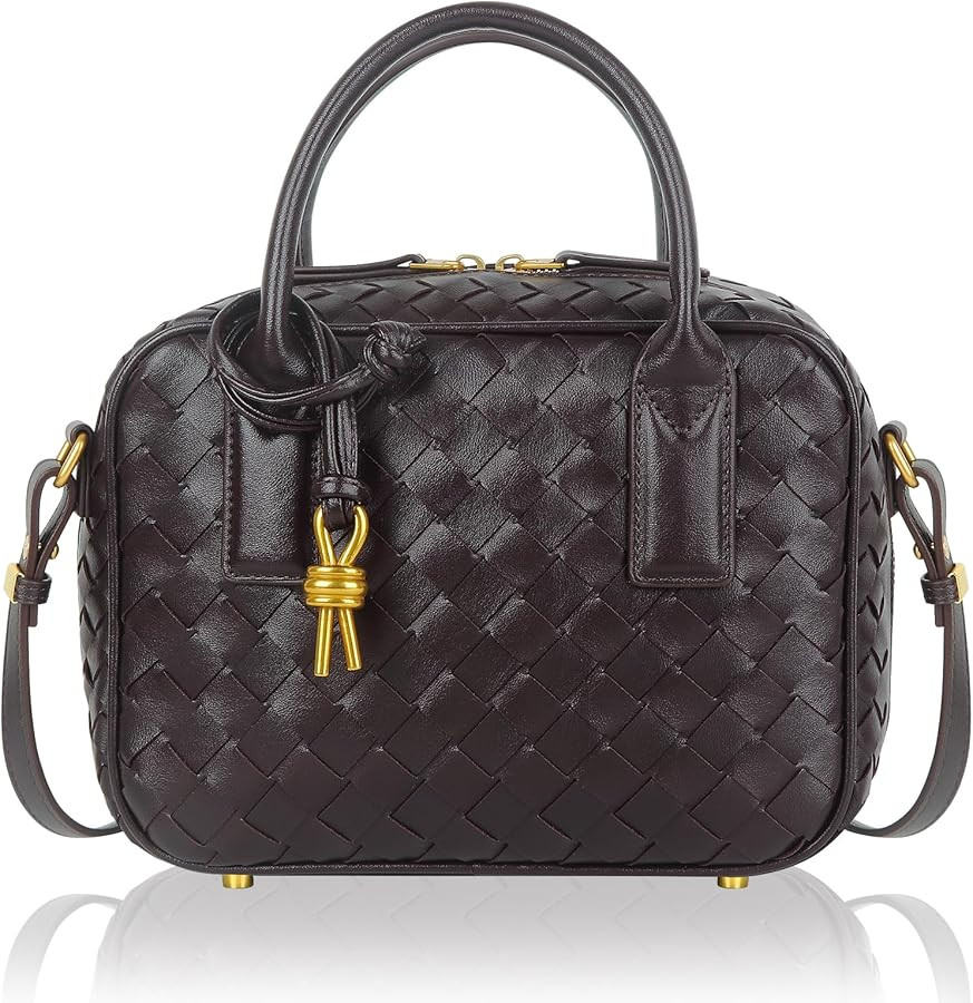 Women's Handmade Woven Top-handle Bag Fashion Leather Shoulder Handbag Crossbody Purse Woven Purs... | Amazon (US)