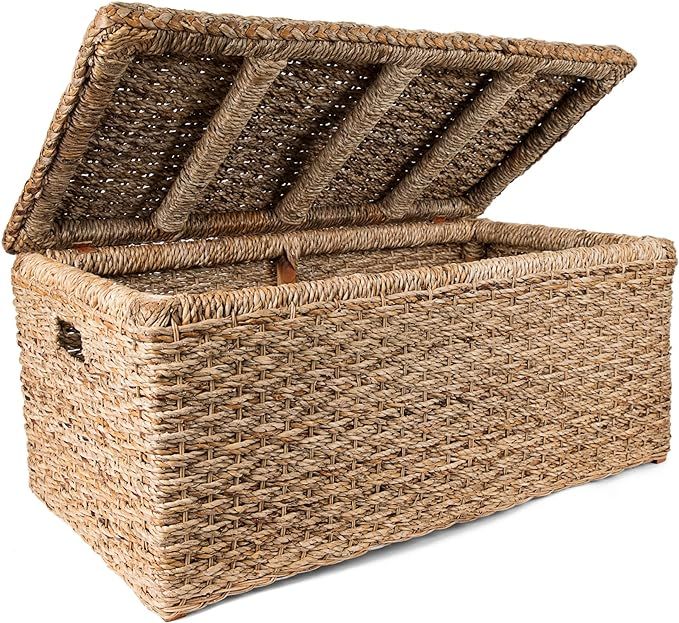 Handwoven Wicker 35" Banana Leaf Rattan Storage Trunk and Chest Seagrass XL Organizers with Lid, ... | Amazon (US)