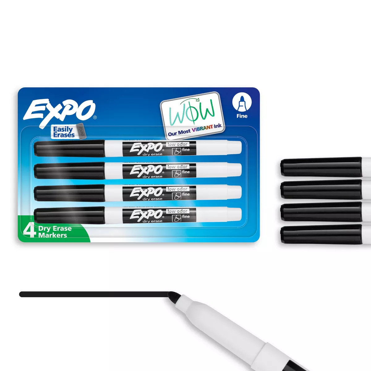 Expo 4pk Dry Erase Markers Fine Tip Black: Thin Whiteboard Markers, Low-Odor, Erasable, Stationer... | Target