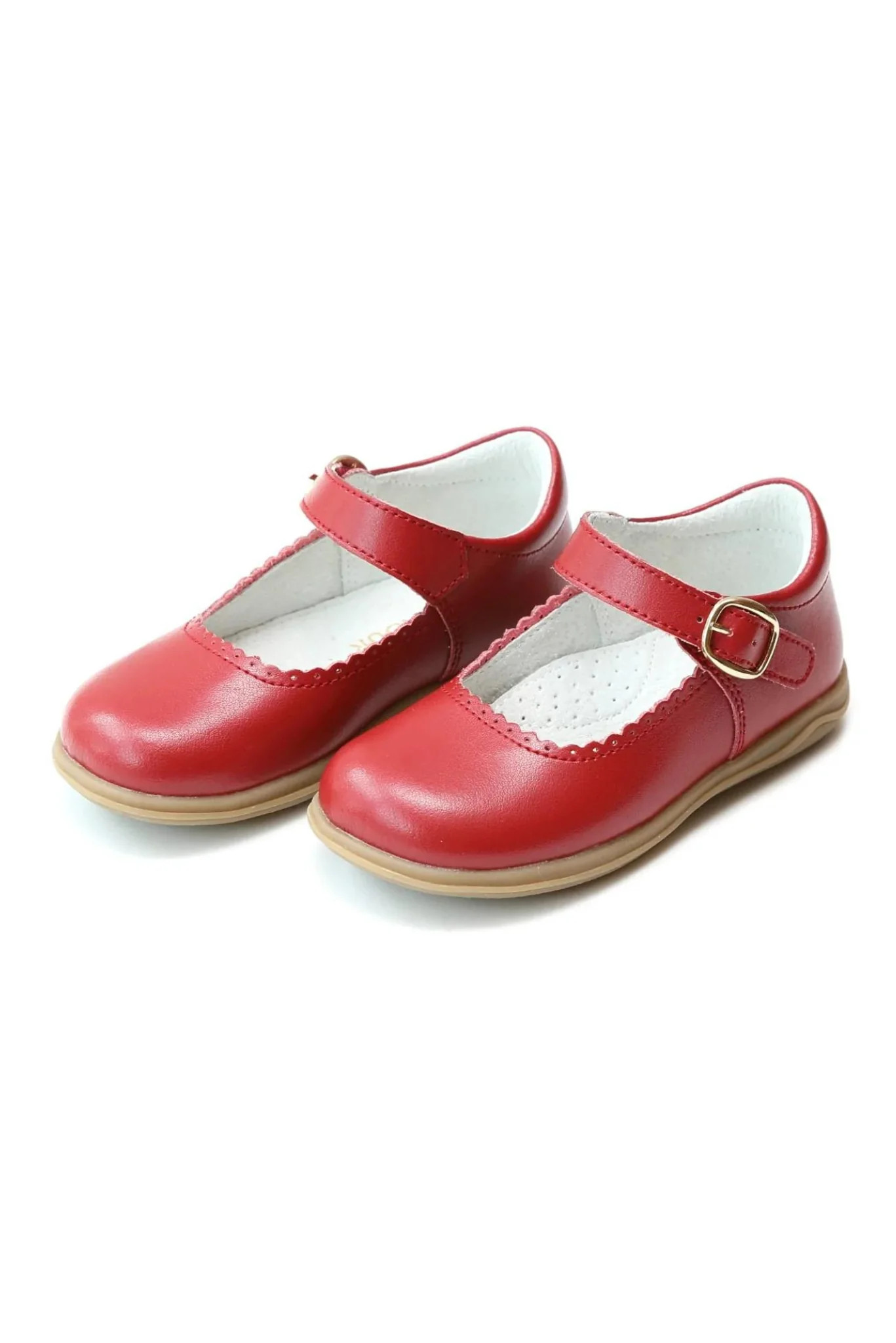 Chloe Classic Scalloped Leather Mary Jane-Red | Sugar Dumplin' Kids