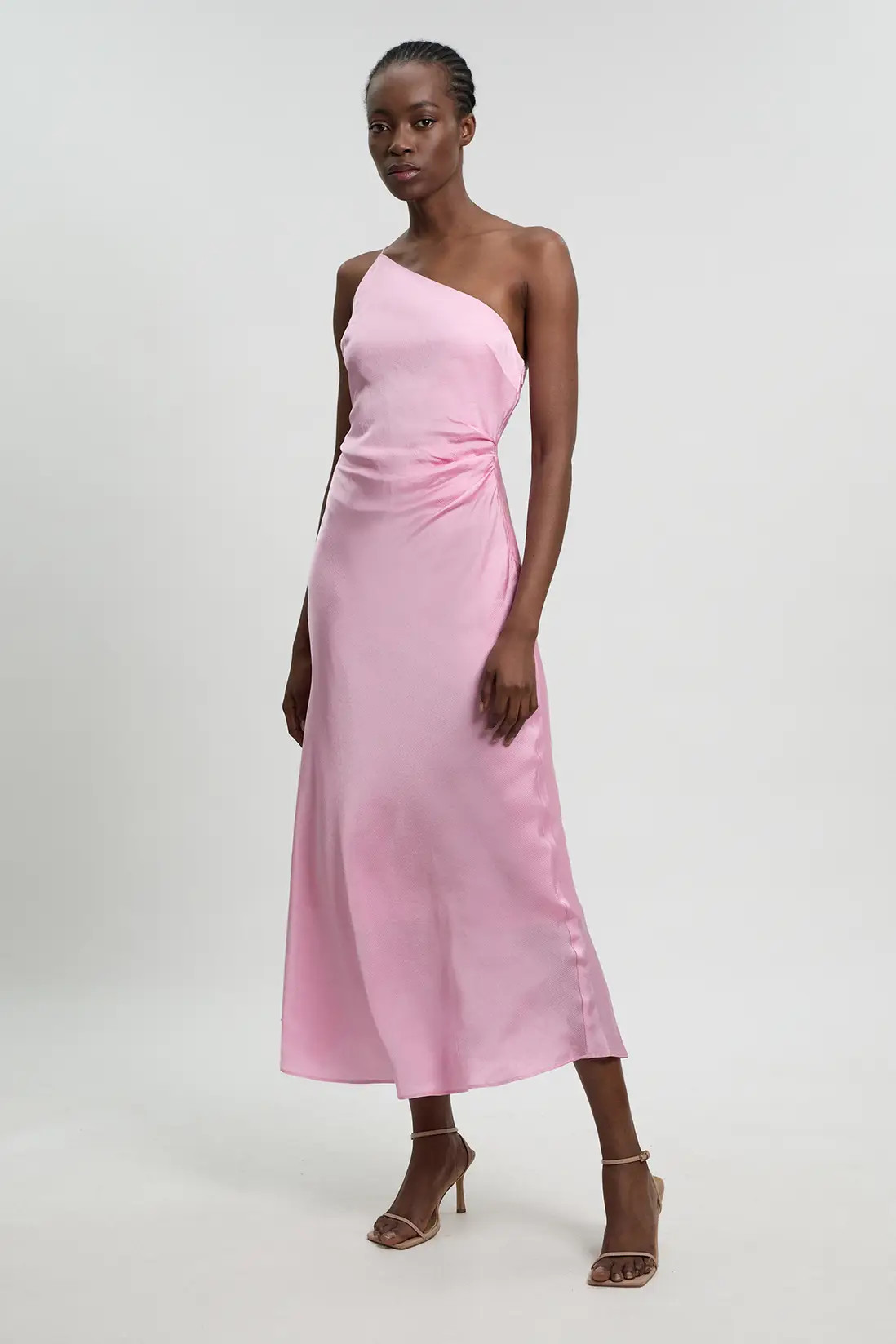 Viscose Satin Asymmetric Detail Midi Dress | Karen Millen