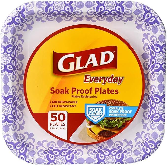 Glad Square Disposable Paper Plates for All Occasions | Soak Proof, Cut Proof, Microwaveable Heav... | Amazon (US)
