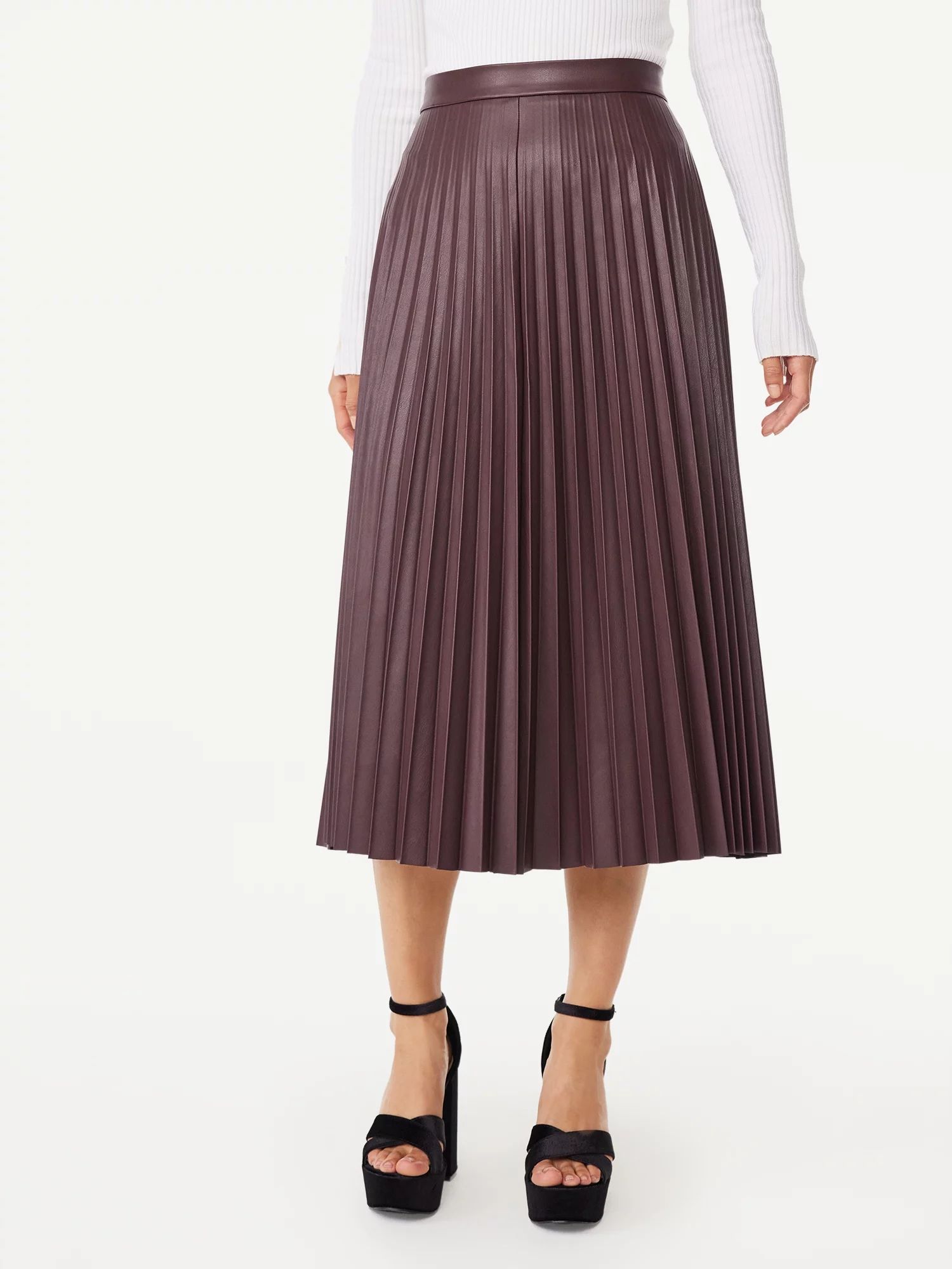 Scoop Women's Faux Leather Pleated Midi Skirt, Sizes XS-XXL | Walmart (US)