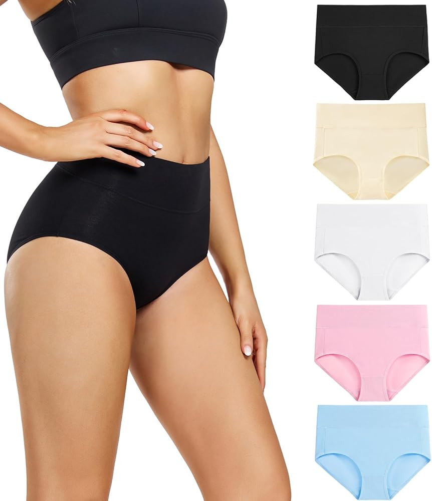 wirarpa Women's Underwear High Waisted Ladies Cotton Panties Soft Full Coverage Briefs 5 Pack | Amazon (US)