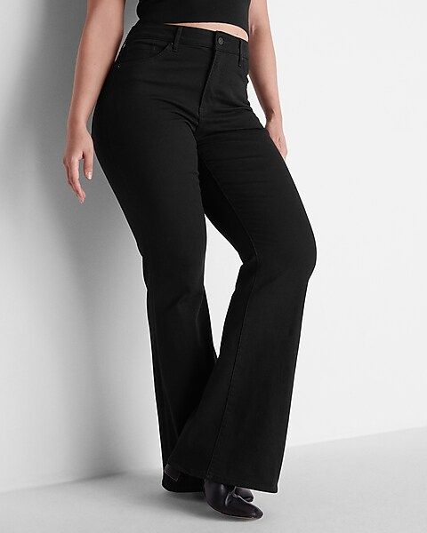 High Waisted Supersoft Black Curvy Flare Jeans | Express