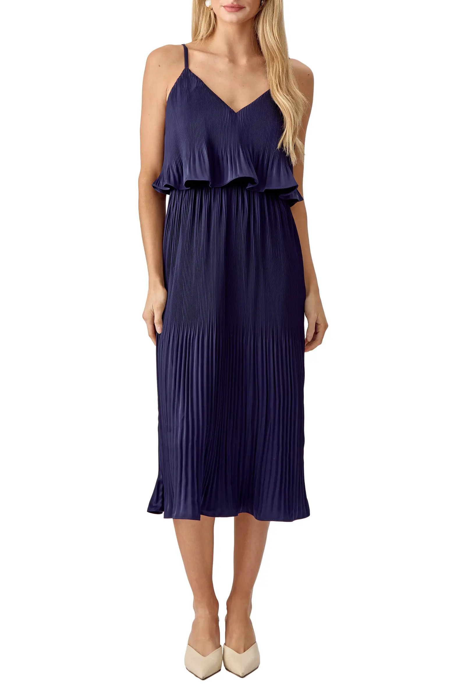 Adelyn Rae Nayla Pleated Overlay Sleeveless Midi Dress | Nordstrom | Nordstrom
