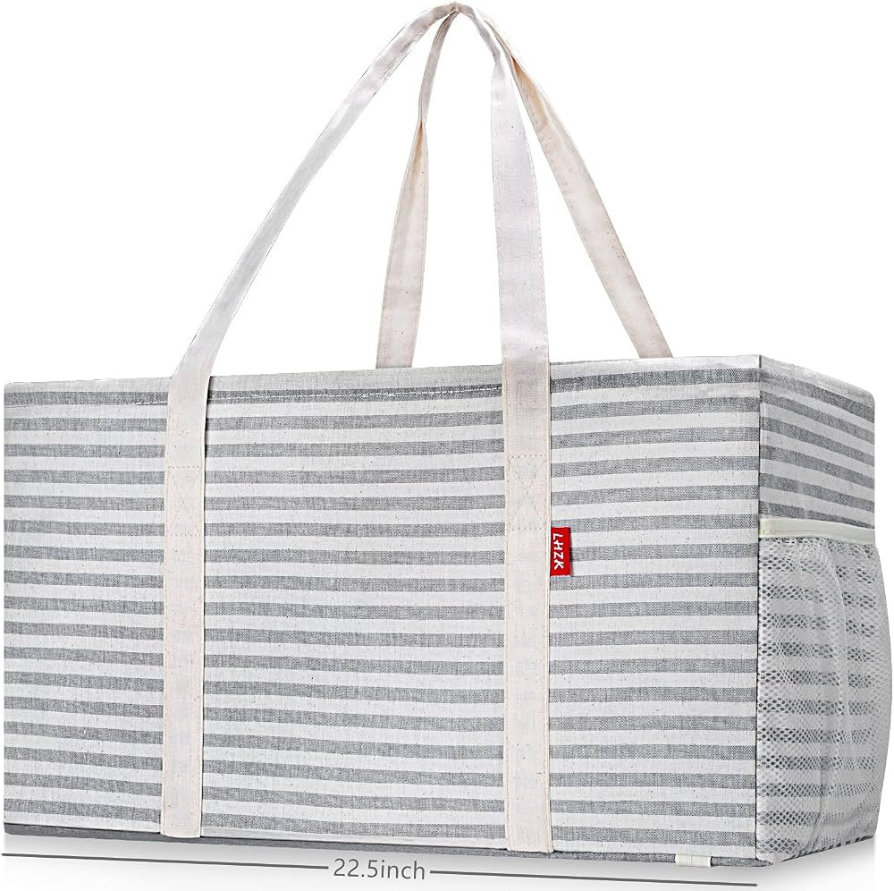 LHZK Standing Extra Large Utility Tote Bag with Metal Wire Frame and the Sides Rinforced, Extra L... | Amazon (US)