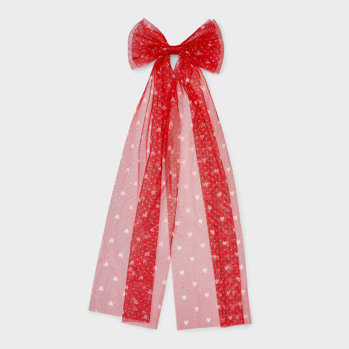 Valentines Heart Printed Tulle Bow - Red | Target