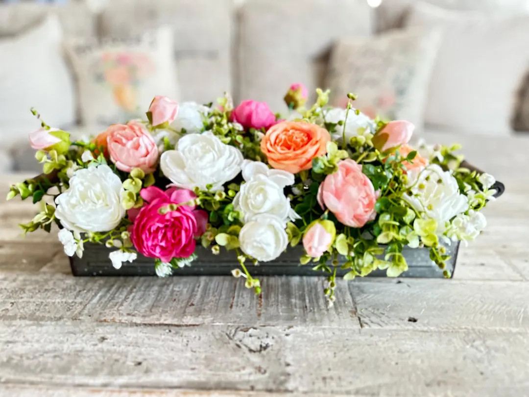 Colorful Spring Floral Centerpiece | Faux Flower Arrangement | Cottagecore Table Decor | Rustic F... | Etsy (US)